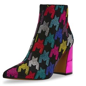 Betsey Johnson Marrina Sequence Houndstooth Print ankle‎ boots Bootie size 5